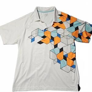 Slazenger Mens XL Performance Polo Geometric Color Block White Orange Blue